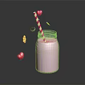 Pink Milk in Glass Jar with Red and White Striped Straw and Heart Decorations