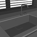 Modern Stainless Steel Kitchen Sink On Countertop With Faucet And Window Blinds