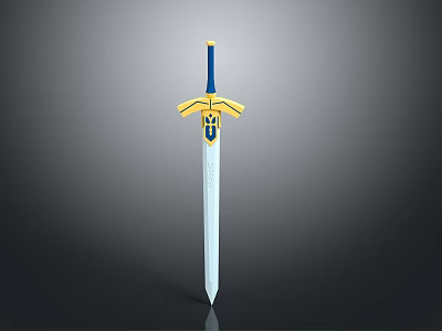 Fantasy Decorative Sword With Blue Hilt Yellow Accents And Shiny Blade 3d model