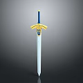 Fantasy Decorative Sword With Blue Hilt Yellow Accents And Shiny Blade