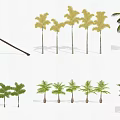 Diverse Trees Collection Including Palm Trees With Green and Golden Leaves