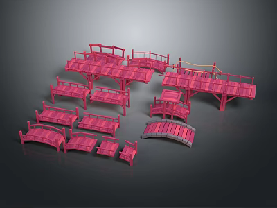 Pink Scene Components Collection Featuring Various Bridges And Platforms Design 3d model