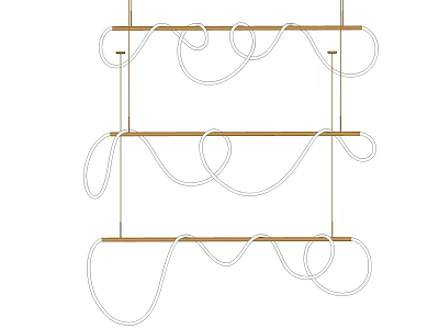 Modern Minimalist Three Tier Chandelier With Wooden Bars And White Curved Lines 3d model