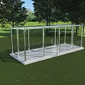 Transparent Glass Panel Structure With Metal Frame And Concrete Base On Grass 3d model