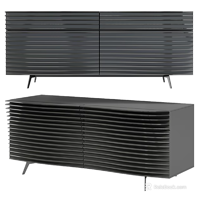 Modern Entryway Cabinet And Sideboard With Slatted Door Design And Metal Legs 3d model 
