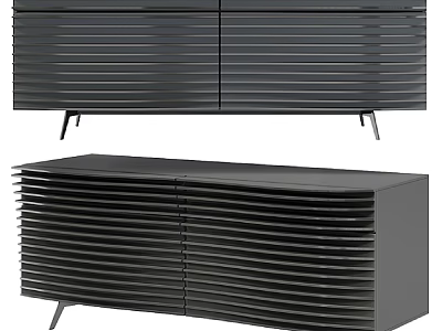 Modern Entryway Cabinet And Sideboard With Slatted Door Design And Metal Legs 3d model
