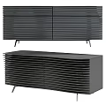 Modern Entryway Cabinet And Sideboard With Slatted Door Design And Metal Legs