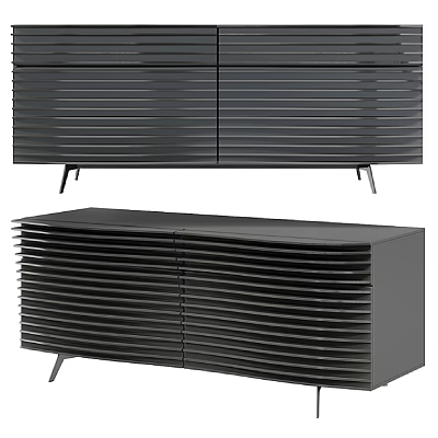 Modern Entryway Cabinet And Sideboard With Slatted Door Design And Metal Legs 3d model