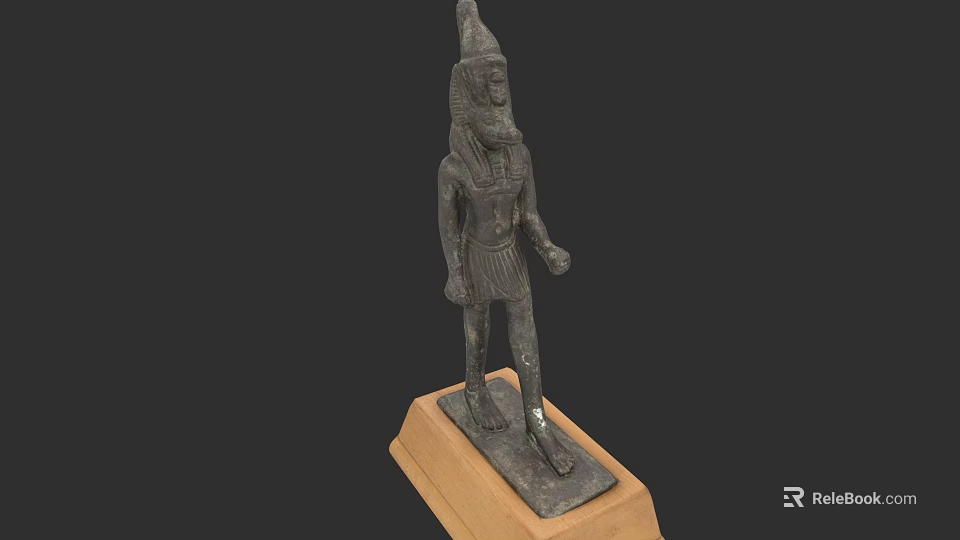 Artistic Ancient Egyptian Style Standing Figure Sculpture Carving With Wooden Base 3d model 