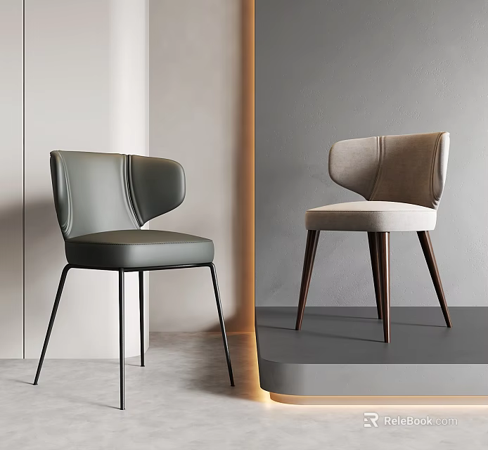 Modern Leisure Accent Chairs with Gray Beige Upholstery and Black Brown Wooden Legs 3d model 