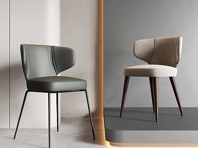 Modern Leisure Accent Chairs with Gray Beige Upholstery and Black Brown Wooden Legs 3d model