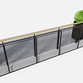 Modern Black Metal Mesh Balcony Railing With Wooden Top Rail And Green Plant