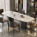 Modern Oval Dining Table Set With Marble Top And Six Leather Chairs 3d model
