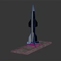 Detailed Metallic Model Rocket Display On Stone Platform With Dark Background