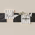 Black And White Wall Decor With Butterfly Design Wavy Panels And Flower Elements 3d model