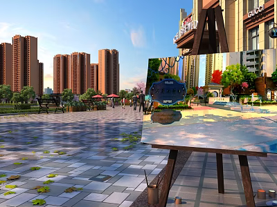 Modern Square Commercial Street Square 3d model