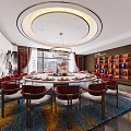 Elegant Private Room Interior With Round Table Red Chairs And Landscape Painting