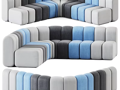 Modern Multi Person Sofa With Blue Gray White Modular Curved Sections Design 3d model