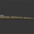 3D Terrain Model with Snowy Mountains Green Terrain River and Water Area