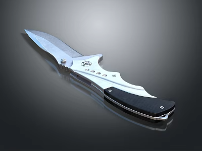 Tactical Folding Knife with Serrated Stainless Steel Blade and Black Silver Handle 3d model