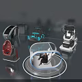 Futuristic Tech Seats Display With Transparent Circular Cabin And Person Sitting