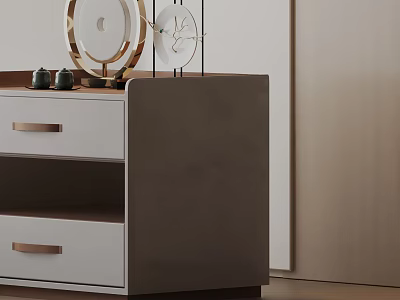 Modern Bedside Table With White Drawers Gray Frame Metal Handles And Decorative Clock 3d model