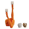 Decorative Ornament Set With Orange Human Shaped Sculpture And White Gold Candle Holders