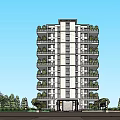 Modern High Rise Apartment Building With Balconies Greenery And Glass Facade Surrounded By Trees