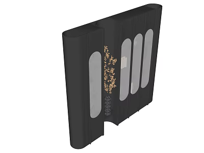 Modern Black Entryway Cabinet and Side Cabinet With Glass Doors and Golden Floral Patterns 3d model