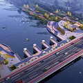 Scenic Landscape Bridge Over River With Road Vehicles Greenery And Walking Path