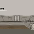 Beige Sectional Sofa With Decorative Pillows And Throw Blanket Wooden Legs