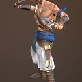 Two Male Warrior Characters With Daggers Swords Blue Cloth Brown Armor White Pants