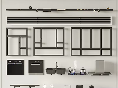 Modern Kitchen Interior Design With Downlights And Spotlights Ceiling Fixtures 3d model