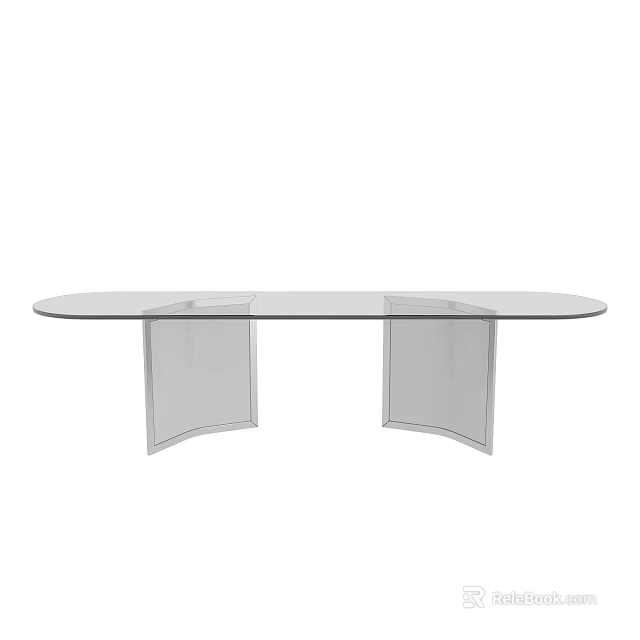 Elegant Modern Transparent Glass Table With Curved Metal Support Structures 3d model 
