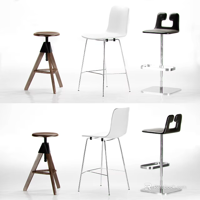 Modern Bar Stools Featuring Wooden Metal Frames And White Black Brown Designs 3d model 