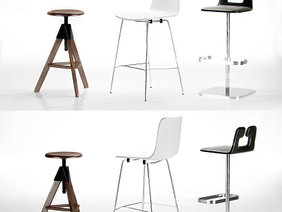 Modern Bar Stools Featuring Wooden Metal Frames And White Black Brown Designs 3d model