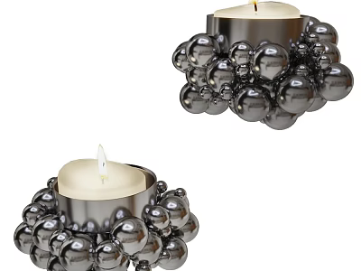 Decorative Ornament Set with Metallic Sphere Candle Holders and Lit Candles for Home Decor Accent 3d model