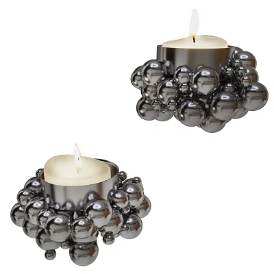 Decorative Ornament Set with Metallic Sphere Candle Holders and Lit Candles for Home Decor Accent 3d model