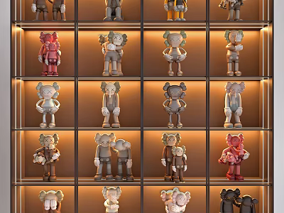 Artistic Collectible Dolls Display on Shelves with Diverse Colors and Styles 3d model