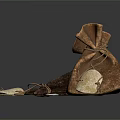 Handcrafted Leather Sculptures of Pouches in Different Sizes with Coins and Tags
