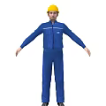 Man In Blue Work Uniform Overalls Full Body Front View Standing Pose 3d model