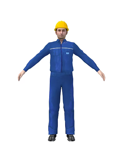 Man In Blue Work Uniform Overalls Full Body Front View Standing Pose 3d model