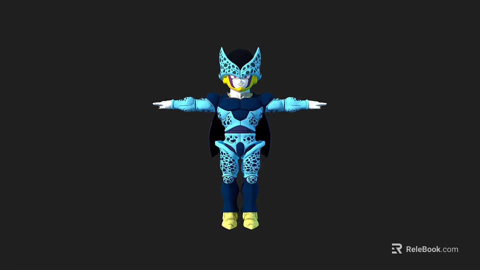 Game Movie Character In Blue Black Costume With Helmet Yellow Accents And Intricate Patterns 3d model 