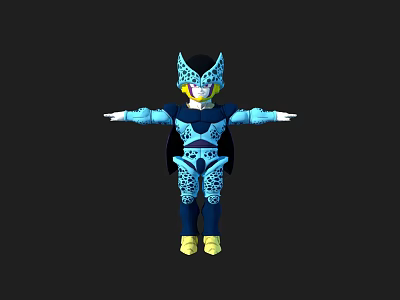 Game Movie Character In Blue Black Costume With Helmet Yellow Accents And Intricate Patterns 3d model