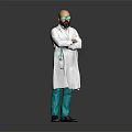 Confident Man In White Doctor Coat With Green Pants Blue Glasses And Stethoscope