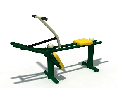 Outdoor Fitness Equipment Green Frame Yellow Seat White Handle and Stable Support Legs 3d model