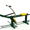 Outdoor Fitness Equipment Green Frame Yellow Seat White Handle and Stable Support Legs