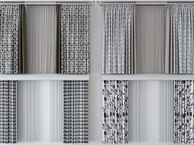 Modern Curtain Styles With Patterned And Solid Color Designs For Home Interior Decor 3d model