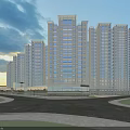 Modern High Rise Residential Buildings With Glass Facades Large Windows Curved Roads And Green Spaces
