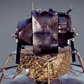 Detailed Lunar Lander Model With Metallic Body Golden Landing Legs On Circular Display Platform
